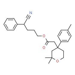 ChemSpider 2D Image | 4-Cyano-4-phenylbutyl [2,2-dimethyl-4-(4-methylphenyl)tetrahydro-2H-pyran-4-yl]acetate | C27H33NO3