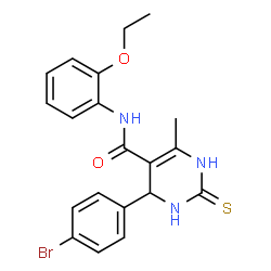 ChemSpider 2D Image | 4-(4-Bromophenyl)-N-(2-ethoxyphenyl)-6-methyl-2-thioxo-1,2,3,4-tetrahydro-5-pyrimidinecarboxamide | C20H20BrN3O2S