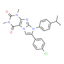 ChemSpider 2D Image | 7-(4-Chlorophenyl)-8-(4-isopropylphenyl)-1,3-dimethyl-1H-imidazo[2,1-f]purine-2,4(3H,8H)-dione | C24H22ClN5O2