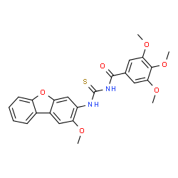 ChemSpider 2D Image | 3,4,5-Trimethoxy-N-[(2-methoxydibenzo[b,d]furan-3-yl)carbamothioyl]benzamide | C24H22N2O6S