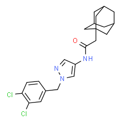 ChemSpider 2D Image | 2-(Adamantan-1-yl)-N-[1-(3,4-dichlorobenzyl)-1H-pyrazol-4-yl]acetamide | C22H25Cl2N3O