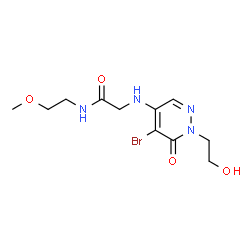ChemSpider 2D Image | N~2~-[5-Bromo-1-(2-hydroxyethyl)-6-oxo-1,6-dihydro-4-pyridazinyl]-N-(2-methoxyethyl)glycinamide | C11H17BrN4O4