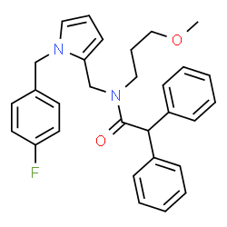 ChemSpider 2D Image | N-{[1-(4-Fluorobenzyl)-1H-pyrrol-2-yl]methyl}-N-(3-methoxypropyl)-2,2-diphenylacetamide | C30H31FN2O2