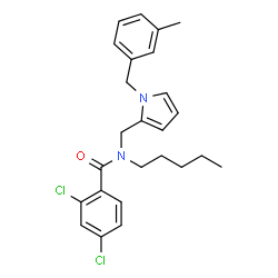 ChemSpider 2D Image | 2,4-Dichloro-N-{[1-(3-methylbenzyl)-1H-pyrrol-2-yl]methyl}-N-pentylbenzamide | C25H28Cl2N2O