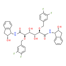 ChemSpider 2D Image | (2R,3R,4R,5R)-2,5-Bis[(3,4-difluorobenzyl)oxy]-3,4-dihydroxy-N,N'-bis[(1S,2R)-2-hydroxy-2,3-dihydro-1H-inden-1-yl]hexanediamide | C38H36F4N2O8