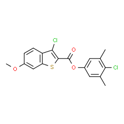 ChemSpider 2D Image | 4-Chloro-3,5-dimethylphenyl 3-chloro-6-methoxy-1-benzothiophene-2-carboxylate | C18H14Cl2O3S