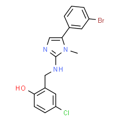 ChemSpider 2D Image | 2-({[5-(3-Bromophenyl)-1-methyl-1H-imidazol-2-yl]amino}methyl)-4-chlorophenol | C17H15BrClN3O