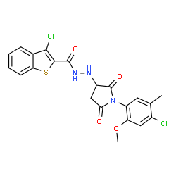 ChemSpider 2D Image | 3-Chloro-N'-[1-(4-chloro-2-methoxy-5-methylphenyl)-2,5-dioxo-3-pyrrolidinyl]-1-benzothiophene-2-carbohydrazide | C21H17Cl2N3O4S