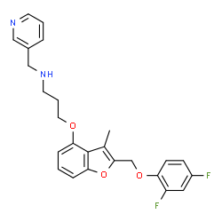 ChemSpider 2D Image | 3-({2-[(2,4-Difluorophenoxy)methyl]-3-methyl-1-benzofuran-4-yl}oxy)-N-(3-pyridinylmethyl)-1-propanamine | C25H24F2N2O3