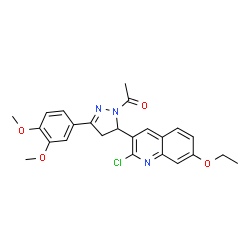 ChemSpider 2D Image | 1-[5-(2-Chloro-7-ethoxy-3-quinolinyl)-3-(3,4-dimethoxyphenyl)-4,5-dihydro-1H-pyrazol-1-yl]ethanone | C24H24ClN3O4
