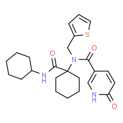 ChemSpider 2D Image | N-[1-(Cyclohexylcarbamoyl)cyclohexyl]-6-oxo-N-(2-thienylmethyl)-1,6-dihydro-3-pyridinecarboxamide | C24H31N3O3S
