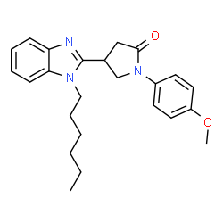 ChemSpider 2D Image | 4-(1-Hexyl-1H-benzimidazol-2-yl)-1-(4-methoxyphenyl)-2-pyrrolidinone | C24H29N3O2