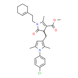 ChemSpider 2D Image | Methyl 4-{[1-(4-chlorophenyl)-2,5-dimethyl-1H-pyrrol-3-yl]methylene}-1-[2-(1-cyclohexen-1-yl)ethyl]-2-methyl-5-oxo-4,5-dihydro-1H-pyrrole-3-carboxylate | C28H31ClN2O3