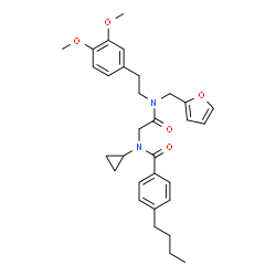 ChemSpider 2D Image | 4-Butyl-N-cyclopropyl-N-(2-{[2-(3,4-dimethoxyphenyl)ethyl](2-furylmethyl)amino}-2-oxoethyl)benzamide | C31H38N2O5