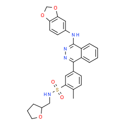 ChemSpider 2D Image | 5-[4-(1,3-Benzodioxol-5-ylamino)-1-phthalazinyl]-2-methyl-N-(tetrahydro-2-furanylmethyl)benzenesulfonamide | C27H26N4O5S