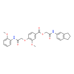 ChemSpider 2D Image | 2-(2,3-Dihydro-1H-inden-5-ylamino)-2-oxoethyl 3-methoxy-4-{2-[(2-methoxyphenyl)amino]-2-oxoethoxy}benzoate | C28H28N2O7