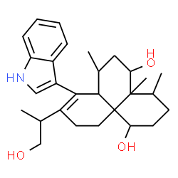 ChemSpider 2D Image | 9-(1-Hydroxy-2-propanyl)-8-(1H-indol-3-yl)-4,4a,7-trimethyl-2,3,4,4a,5,6,7,7a,10,11-decahydro-1H-benzo[d]naphthalene-1,5-diol | C28H39NO3