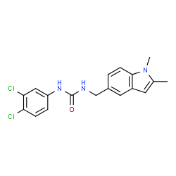 ChemSpider 2D Image | 1-(3,4-Dichlorophenyl)-3-[(1,2-dimethyl-1H-indol-5-yl)methyl]urea | C18H17Cl2N3O
