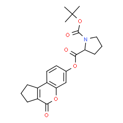 ChemSpider 2D Image | 1-(2-Methyl-2-propanyl) 2-(4-oxo-1,2,3,4-tetrahydrocyclopenta[c]chromen-7-yl) 1,2-pyrrolidinedicarboxylate | C22H25NO6