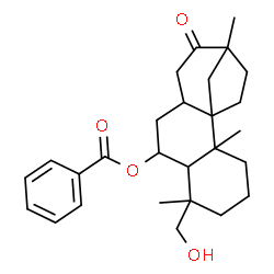 ChemSpider 2D Image | 6-(Hydroxymethyl)-2,6,13-trimethyl-12-oxotetracyclo[11.2.1.0~1,10~.0~2,7~]hexadec-8-yl benzoate | C27H36O4