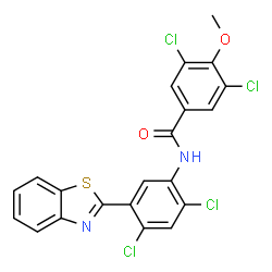 ChemSpider 2D Image | N-[5-(1,3-Benzothiazol-2-yl)-2,4-dichlorophenyl]-3,5-dichloro-4-methoxybenzamide | C21H12Cl4N2O2S