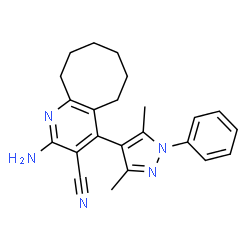 ChemSpider 2D Image | 2-Amino-4-(3,5-dimethyl-1-phenyl-1H-pyrazol-4-yl)-5,6,7,8,9,10-hexahydrocycloocta[b]pyridine-3-carbonitrile | C23H25N5