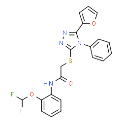 ChemSpider 2D Image | N-[2-(Difluoromethoxy)phenyl]-2-{[5-(2-furyl)-4-phenyl-4H-1,2,4-triazol-3-yl]sulfanyl}acetamide | C21H16F2N4O3S