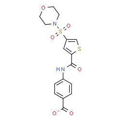 ChemSpider 2D Image | 4-({[4-(4-Morpholinylsulfonyl)-2-thienyl]carbonyl}amino)benzoate | C16H15N2O6S2