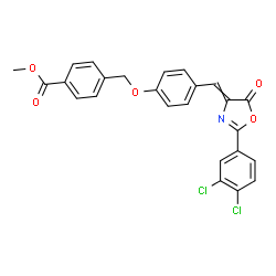 ChemSpider 2D Image | Methyl 4-[(4-{[2-(3,4-dichlorophenyl)-5-oxo-1,3-oxazol-4(5H)-ylidene]methyl}phenoxy)methyl]benzoate | C25H17Cl2NO5