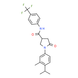 ChemSpider 2D Image | 1-(4-Isopropyl-3-methylphenyl)-5-oxo-N-[4-(trifluoromethyl)phenyl]-3-pyrrolidinecarboxamide | C22H23F3N2O2