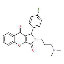 ChemSpider 2D Image | 2-[3-(Dimethylamino)propyl]-1-(4-fluorophenyl)-1,2-dihydrochromeno[2,3-c]pyrrole-3,9-dione | C22H21FN2O3