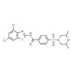 ChemSpider 2D Image | N-(4,6-Dichloro-1,3-benzothiazol-2-yl)-4-[(2,6-dimethyl-4-morpholinyl)sulfonyl]benzamide | C20H19Cl2N3O4S2