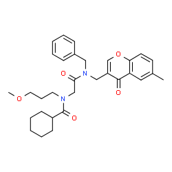 ChemSpider 2D Image | N-(2-{Benzyl[(6-methyl-4-oxo-4H-chromen-3-yl)methyl]amino}-2-oxoethyl)-N-(3-methoxypropyl)cyclohexanecarboxamide | C31H38N2O5