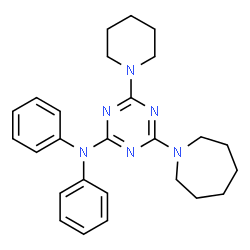 ChemSpider 2D Image | 4-(1-Azepanyl)-N,N-diphenyl-6-(1-piperidinyl)-1,3,5-triazin-2-amine | C26H32N6