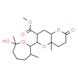 ChemSpider 2D Image | Methyl 2-(7-hydroxy-3,7-dimethyl-2-oxepanyl)-8a-methyl-6-oxooctahydropyrano[3,2-b]pyran-3-carboxylate | C19H30O7