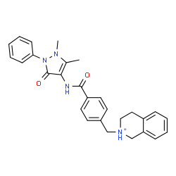 ChemSpider 2D Image | 2-{4-[(1,5-Dimethyl-3-oxo-2-phenyl-2,3-dihydro-1H-pyrazol-4-yl)carbamoyl]benzyl}-1,2,3,4-tetrahydroisoquinolinium | C28H29N4O2