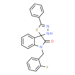 ChemSpider 2D Image | 1-(2-Fluorobenzyl)-5'-phenyl-3'H-spiro[indole-3,2'-[1,3,4]thiadiazol]-2(1H)-one | C22H16FN3OS