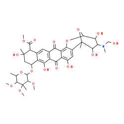 ChemSpider 2D Image | Methyl 10-[(6-deoxy-3-C-methyl-2,3,4-tri-O-methylhexopyranosyl)oxy]-4,8,12,22,24-pentahydroxy-23-[(hydroxymethyl)(methyl)amino]-1,12-dimethyl-6,17-dioxo-20,25-dioxahexacyclo[19.3.1.0~2,19~.0~5,18~.0~7
,16~.0~9,14~]pentacosa-2,4,7(16),8,14,18-hexaene-13-carboxylate | C39H49NO17