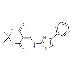 ChemSpider 2D Image | 2,2-Dimethyl-5-{[(4-phenyl-1,3-thiazol-2-yl)amino]methylene}-1,3-dioxane-4,6-dione | C16H14N2O4S