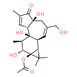 ChemSpider 2D Image | (1aR,1bS,4aS,7aS,7bS,8R,9R,9aS)-4a,7b,9-Trihydroxy-3-(hydroxymethyl)-1,1,6,8-tetramethyl-5-oxo-1,1a,1b,4,4a,5,7a,7b,8,9-decahydro-9aH-cyclopropa[3,4]benzo[1,2-e]azulen-9a-yl acetate | C22H30O7