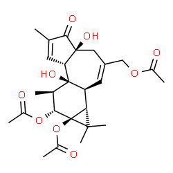 ChemSpider 2D Image | (1aR,1bS,4aS,7aS,7bS,8R,9R,9aS)-3-(Acetoxymethyl)-4a,7b-dihydroxy-1,1,6,8-tetramethyl-5-oxo-1,1a,1b,4,4a,5,7a,7b,8,9-decahydro-9aH-cyclopropa[3,4]benzo[1,2-e]azulene-9,9a-diyl diacetate | C26H34O9