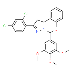 ChemSpider 2D Image | 2-(2,4-Dichlorophenyl)-5-(3,4,5-trimethoxyphenyl)-1,10b-dihydropyrazolo[1,5-c][1,3]benzoxazine | C25H22Cl2N2O4