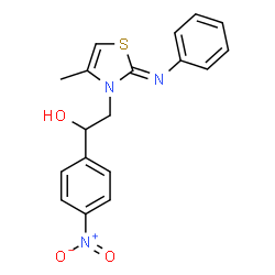 ChemSpider 2D Image | 2-[(2Z)-4-Methyl-2-(phenylimino)-1,3-thiazol-3(2H)-yl]-1-(4-nitrophenyl)ethanol | C18H17N3O3S
