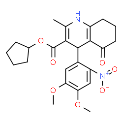 ChemSpider 2D Image | Cyclopentyl 4-(4,5-dimethoxy-2-nitrophenyl)-2-methyl-5-oxo-1,4,5,6,7,8-hexahydro-3-quinolinecarboxylate | C24H28N2O7
