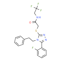 ChemSpider 2D Image | 2-{[5-(2-Fluorophenyl)-4-(2-phenylethyl)-4H-1,2,4-triazol-3-yl]sulfanyl}-N-(2,2,2-trifluoroethyl)acetamide | C20H18F4N4OS