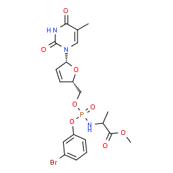 ChemSpider 2D Image | Methyl N-[(3-bromophenoxy){[(2S,5R)-5-(5-methyl-2,4-dioxo-3,4-dihydro-1(2H)-pyrimidinyl)-2,5-dihydro-2-furanyl]methoxy}phosphoryl]alaninate | C20H23BrN3O8P