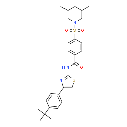 ChemSpider 2D Image | 4-[(3,5-Dimethyl-1-piperidinyl)sulfonyl]-N-{4-[4-(2-methyl-2-propanyl)phenyl]-1,3-thiazol-2-yl}benzamide | C27H33N3O3S2