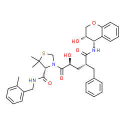 ChemSpider 2D Image | (4R)-3-[(2S,4R)-4-Benzyl-2-hydroxy-5-{[(3S,4S)-3-hydroxy-3,4-dihydro-2H-chromen-4-yl]amino}-5-oxopentanoyl]-5,5-dimethyl-N-(2-methylbenzyl)-1,3-thiazolidine-4-carboxamide | C35H41N3O6S