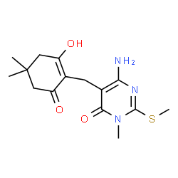 ChemSpider 2D Image | 6-Amino-5-[(2-hydroxy-4,4-dimethyl-6-oxo-1-cyclohexen-1-yl)methyl]-3-methyl-2-(methylsulfanyl)-4(3H)-pyrimidinone | C15H21N3O3S