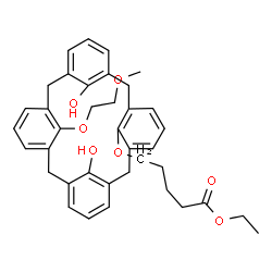 ChemSpider 2D Image | Ethyl 5-{[26,28-dihydroxy-27-(2-methoxyethoxy)pentacyclo[19.3.1.1~3,7~.1~9,13~.1~15,19~]octacosa-1(25),3(28),4,6,9(27),10,12,15(26),16,18,21,23-dodecaen-25-yl]oxy}pentanoate | C38H42O7